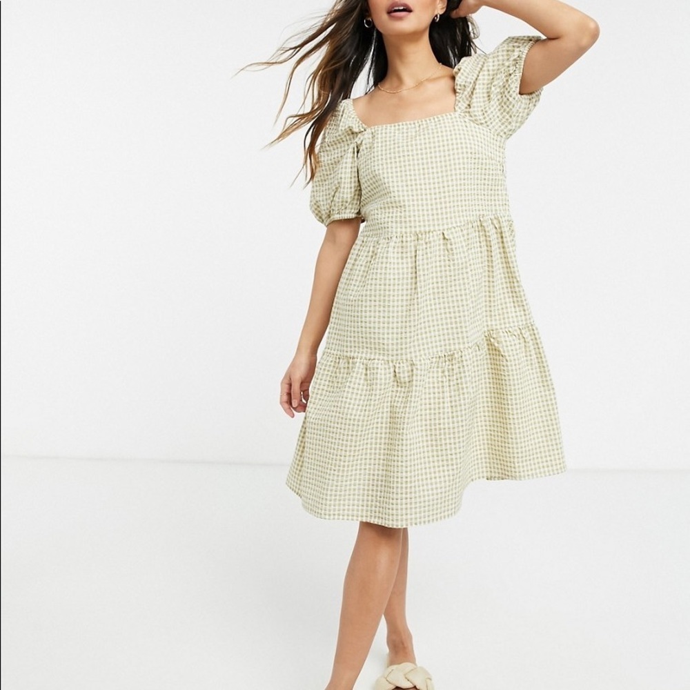 ASOS Y.A.S. Summer Gingham‎ Puff Sleeve Smock Dress Mindy